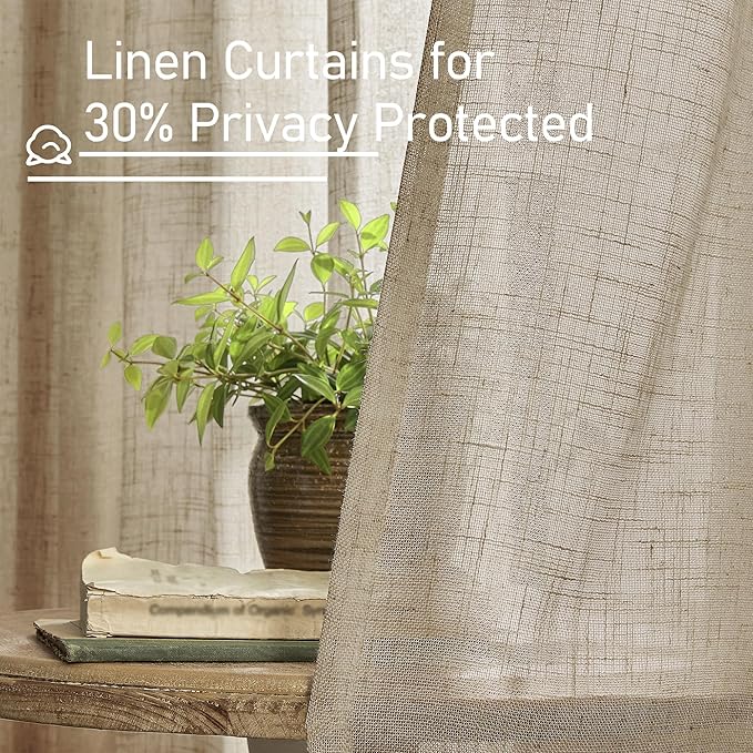 LAMIT Taupe Linen Curtains for Bedroom, 72 Inch Length Light Filtering Semi Sheer Panels Back Tab and Rod Pocket Neutral Drapes for Living Room, 2 Panels, 34 x 72 Inch