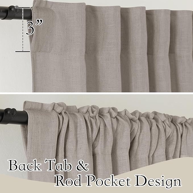 RYB HOME Extra Long Sheer Curtains - Linen Textured Privacy Semi Shears for Sliding Glass Door Hotel High Ceiling Window Living Room, Birch Brown, W 52 x L 108 inches Long, 1 Pair