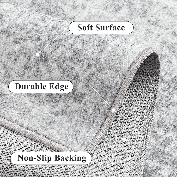 2x3 Entryway Area Rug Vintage Washable Small Carpet Indoor Non Slip Grey Kitchen Entrance Mat Low Pile Retro Accent Distressed Throw Rug for Bathroom Bedroom Dining Living Room