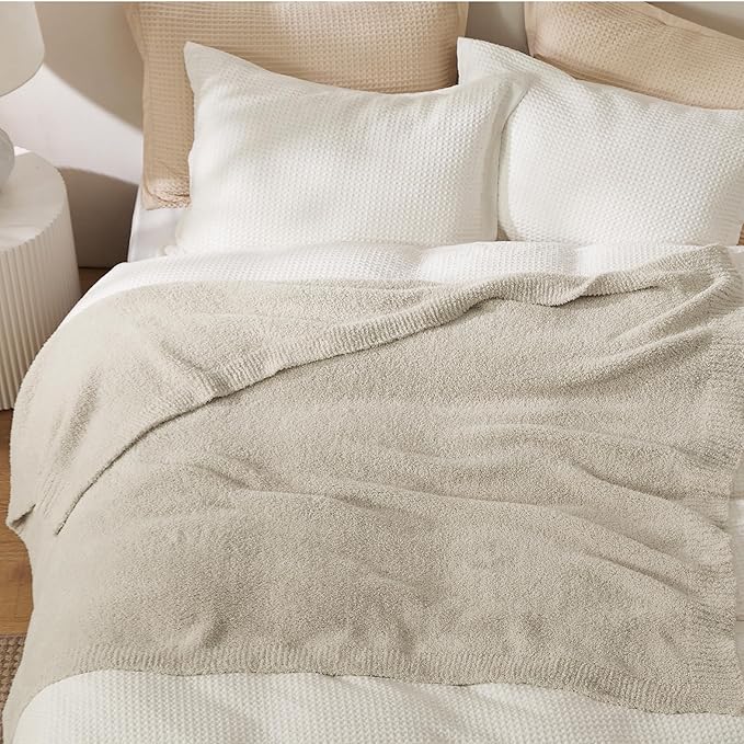 Bedsure Beige Knit Throw Blanket for Couch - Super Soft, Cozy, Fuzzy Knitted Blankets Dupes, Breathable Warm Fluffy Lightweight Throws for Chair, Sofa, Bed, Picnic, Gifts for Women, 50x60 Inches