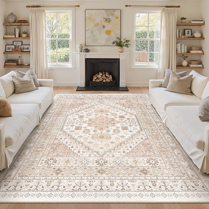 zesthome 8x10 Area Rugs for Living Room,Non-Slip Backing Washable Rugs,Vintage Large Area Rug，Stain Resistant Home Decor Rug