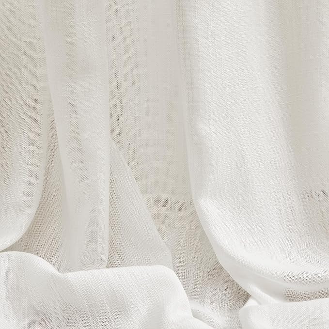 MYSKY HOME Short Curtains for Small Kitchen Windows 45 inches Length, Linen Look Curtain Drapes Cotton Polyester Blend, Soft Fabric Light Filtering Privacy Protect, Beige White, 50 x 45 inches, 2 PCs