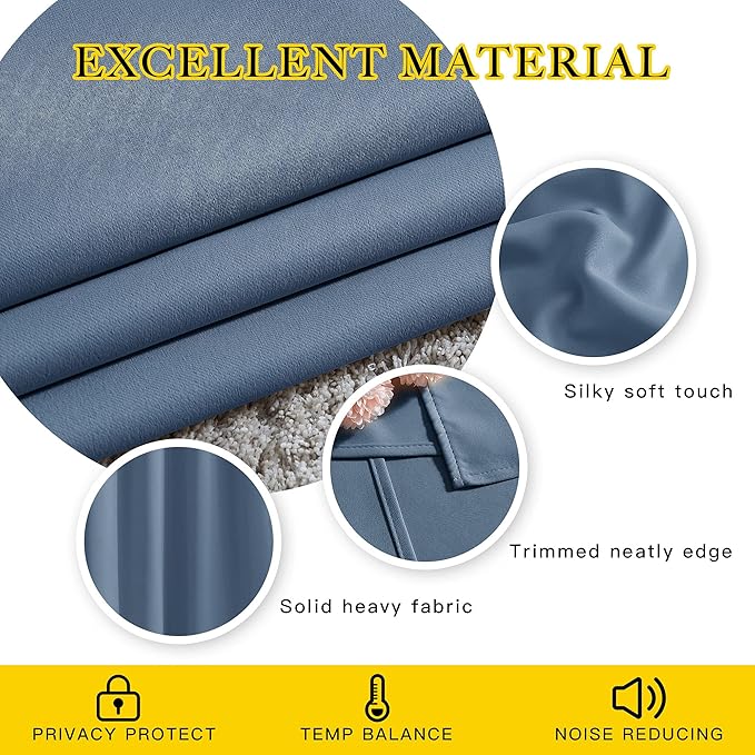NICETOWN Stone Blue Blackout Curtains for Living Room, Window Treatment Thermal Insulated Room Darkening Grommet Drapes Sound Dampening for Bedroom, 2 Panels, W37 x L72