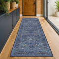 Dark Blue 2'6" x 8' Runners for Hallways Non Slip, Extra Long Floor Runner for Kitchen, Entryway Indoor, Washable Rubber Backing Stain Resistant - Vintage Navy Blue Floral Décor
