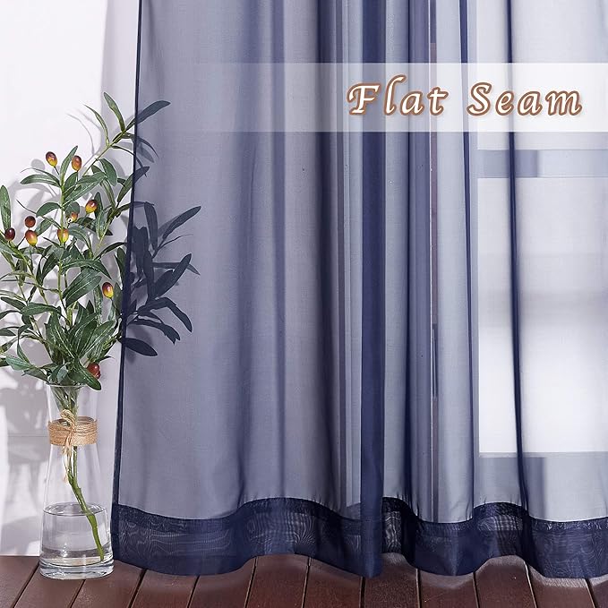 NICETOWN Sheer Curtains Voile Panels - Ring Top Light Weight Voile Window Draperies for Bedroom/Nursery/Dorm (W54 x L63 Inches, Dark Blue, Set of 2)