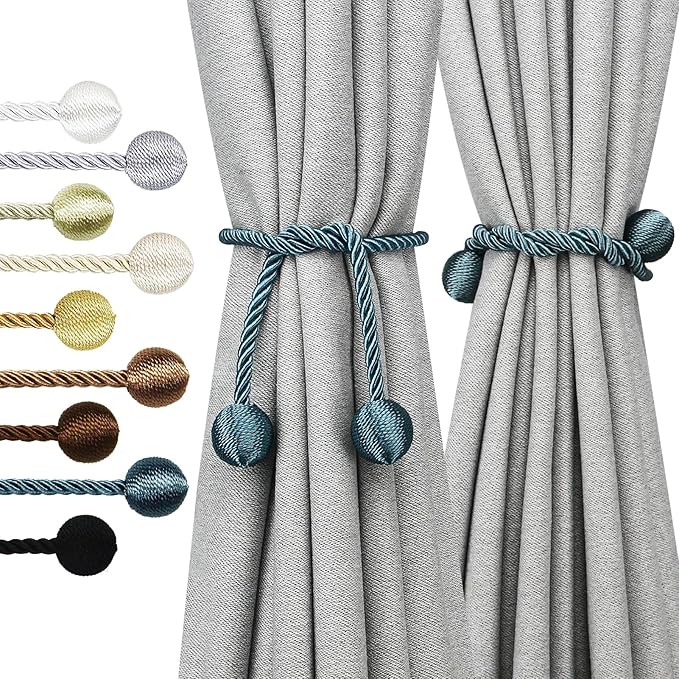 Curtain Tiebacks Outdoor Elegant Decorative Tie Backs Modern Rope Tiebacks for Drapes Window Curtain Holdbacks for Draperies (Blue, 4)