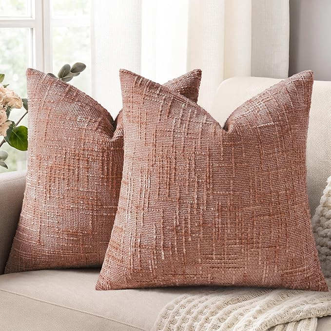 decorUhome Summer Pink Chenille Euro Sham Throw Pillow Covers 26x26 Set of 2 Textured Soft Cozy Slubby Couch Pillow Covers Modern Farmhouse Boho Decorative Pillow Cases for Bed Sofa Living Room