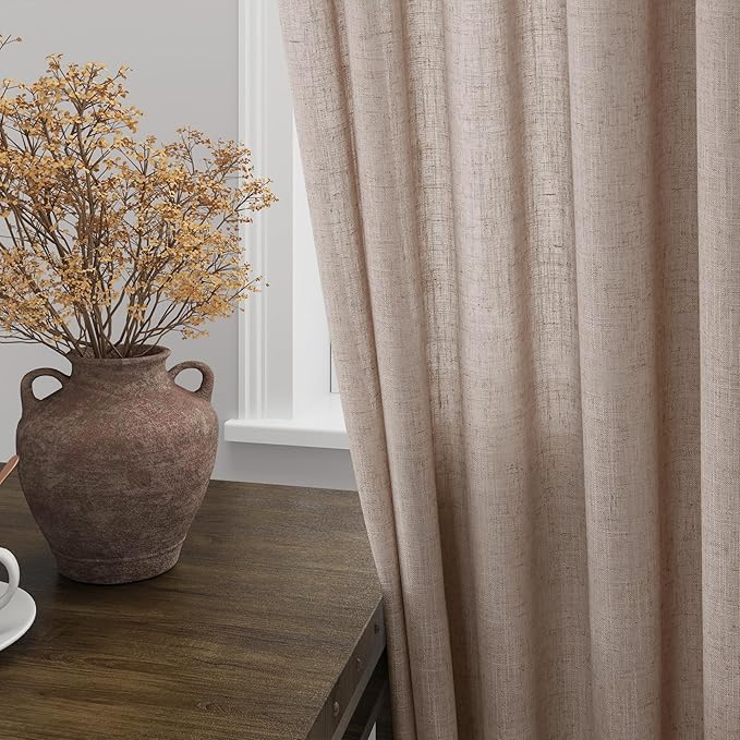 Oatmeal Linen Curtains 108 Inches Long 2 Panels Set for Living Room Back Tab Pocket Semi Sheer Modern Minimalist Extra Long Linen Curtain Light Filtering Ceiling Drapes for Large Window 40x108