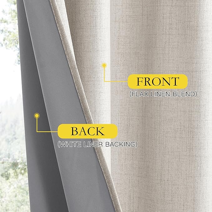 NICETOWN Brich Vintage Open Linen Weave Flax Thermal Curtains, 100% Blackout Curtains 102" Long for Dining Room, Soundproof Window Treatment Drapes for Home Office, 62" Wide Per Panel, Set of 2