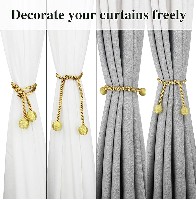 Curtain Tiebacks Outdoor Elegant Decorative Tie Backs Modern Rope Tiebacks for Drapes Window Curtain Holdbacks for Draperies (Gold, 4)