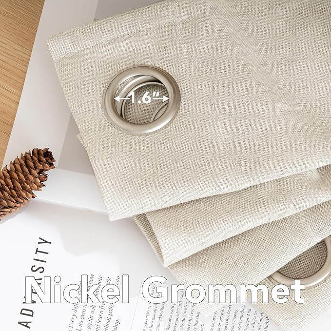 H.VERSAILTEX Living Room Linen Curtains Home Decorative Nickel Grommet Semi Sheer Curtains Privacy Added Energy Saving Light Filtering Window Treatments Draperies for Bedroom, Ivory, 52x108, 2 Panels