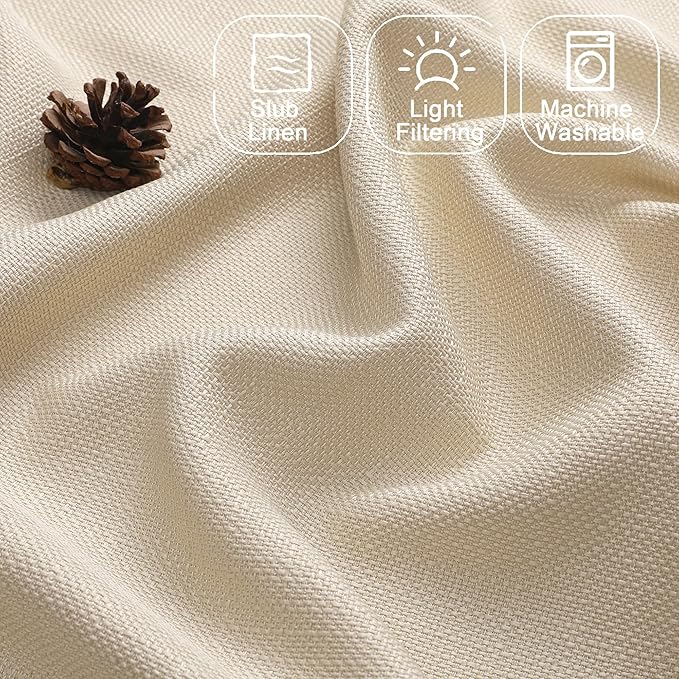 Chyhomenyc Valance for Windows, Light Filtering Faux Linen Solid Short Curtain Valance, Burlap Decorative Small Curtain for Kitchen Bathroom Laundry Basement, 60Wx12L inch, 1 Piece, Linen Color