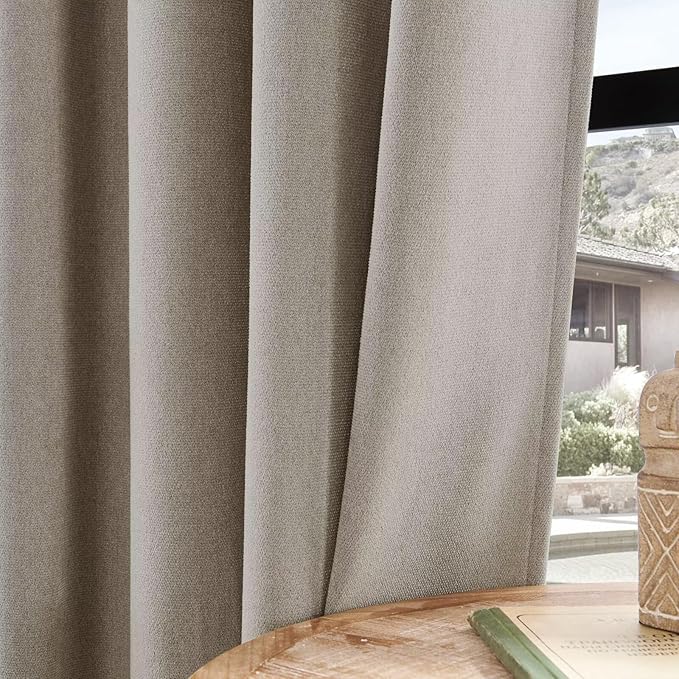 Joydeco Faux Linen Curtains 84 Inch Length 2 Panels Set, Light Filtering Curtains for Bedroom, 52 Inches Wide Living Room Drapes with Rod Pockets(52x84 inch, Linen)
