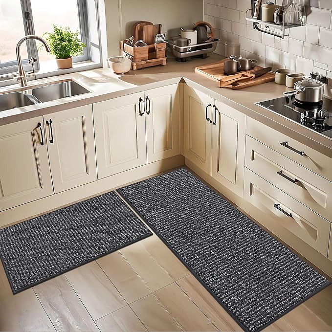BEQHAUSE Kitchen Runner Rugs 32"x72", Non-Slip Kitchen Mats for Floor, Super Absorbent and Stain Resistant Kitchen Rug, Machine Washable Rugs for Kitchen, Hallway, Laundry & Sink, Charcoal