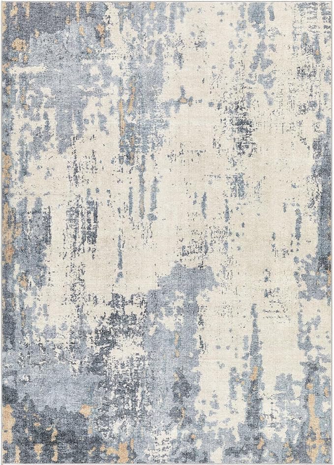 UERMEI 8x10 Area Rug Living Room Rugs - Washable Neutral Modern Abstract Soft Thin Rug Indoor Floor No Slip Rug Carpet for Bedroom Under Dining Table Home Office Decor - Blue/Light Brown
