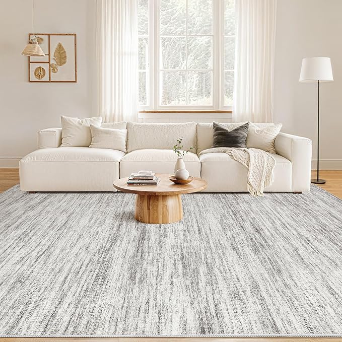 Nakagishi 5X7 Area Rugs Living Room: Washable Large Vintage Rug Neutral Non-Slip Soft Stain Resistant Indoor Carpet for Bedroom Nursery Dining Room Office Playroom - Grey-01