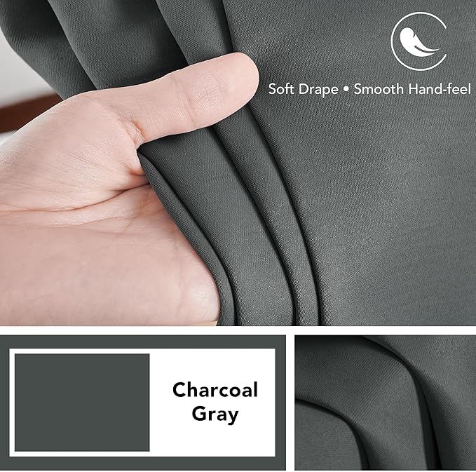 Deconovo Blackout Curtains, Thermal Insulated, W38 x L63 2 Panels, Back Tab, Machine Washable, Room-Darkening Drapes for Bedroom/Living Room Dark Grey