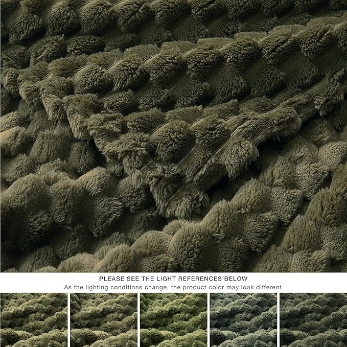 EXQ Home Fleece Throw Blanket for Couch or Bed - 3D Imitation Turtle Shell Jacquard Decorative Blankets - Cozy Soft Fuzzy Flannel Blanket Suitable for All Seasons(50"×60",Moss Green)