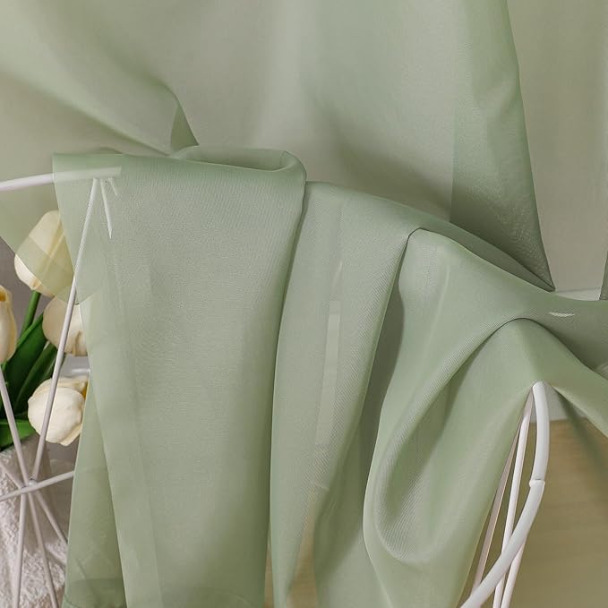 OVZME 2 Pieces Sage Green Sheer Curtains 108" Length for Farmhouse, Light Filtering Window Panel for Living Room Bedroom Dining, Sage Green, Each W42 X L108