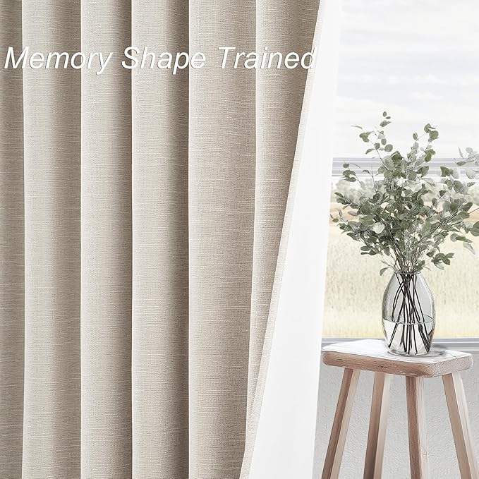 Topfinel Linen Beige Blackout Curtains 84 Inch Long 2 Panels,Linen Blend Aesthetic Heat and Cold Blocking Thermal Drop Cloth Traverse Curtains for Living Room Bedroom,Oatmeal