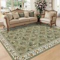 GarveeHome Grey Floral Rug 4x6 Rug Machine Washable Area Rug for Living Room Farmhouse Floral Low Pile for Dining Room, Bedroom Indoor Foldable Non-Slip Green RV