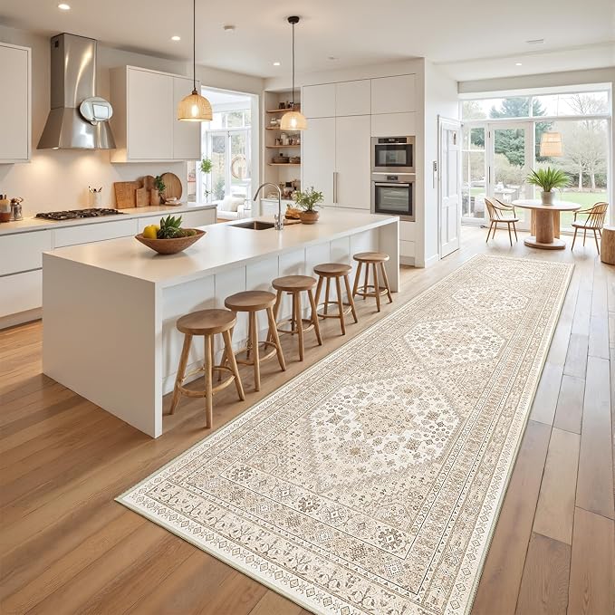 Kitchen Runner Rug Non Slip Washable 2.5x10, Soft Ultra-Thin Entryway Rug Runners for Hallways, Carpet Runner for Living Room,Kitchen, Laundry, Bathroom(Cream/Beige,2.5'x10')