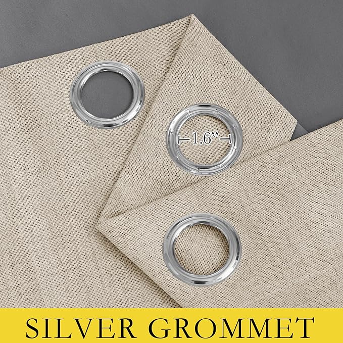 NICETOWN Cream Bedroom Full Blackout Linen Curtain Panels Set of 2, 52" by 72", Thick Insulated Classic Grommet Blackout Draperies with White Thermal Insulated Liner for Windows
