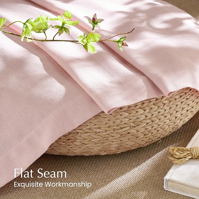NICETOWN Linen Light Pink Sheer Curtains for Girls Room, Thick Flax Small Window Treatments Semi Sheer Privacy Assured with Light Through for Bedroom/Living Room, W55 x L84, 2 Panels