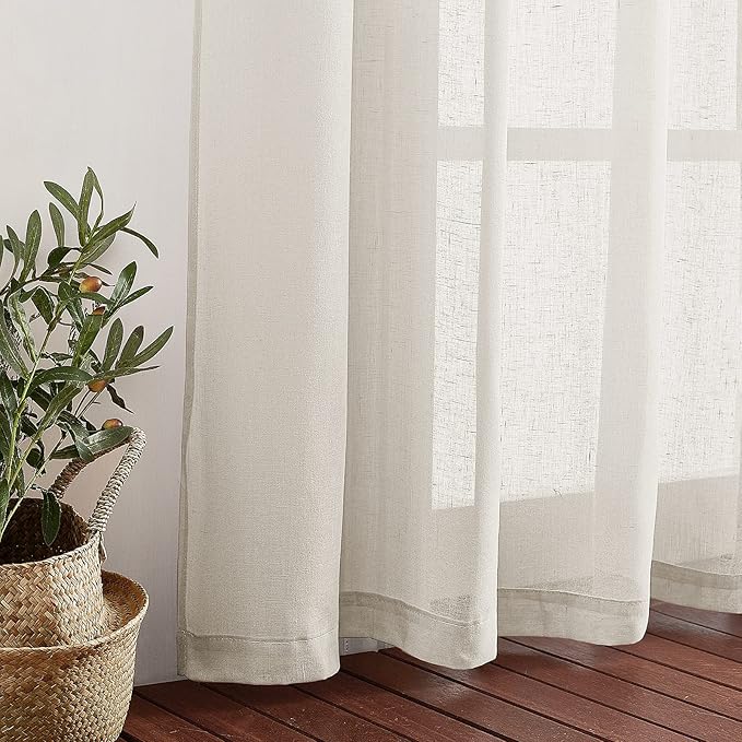 NICETOWN Semi Sheer Curtains Linen Blend Extra Wide for Sliding Glass Door, Grommet Top Privacy with Light Filtering Vertical Window Drapes for Living Room/Bedroom, Natural, W70 x L84, 2 PCs