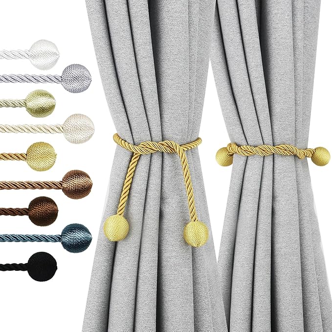 Curtain Tiebacks Outdoor Elegant Decorative Tie Backs Modern Rope Tiebacks for Drapes Window Curtain Holdbacks for Draperies (Gold, 4)