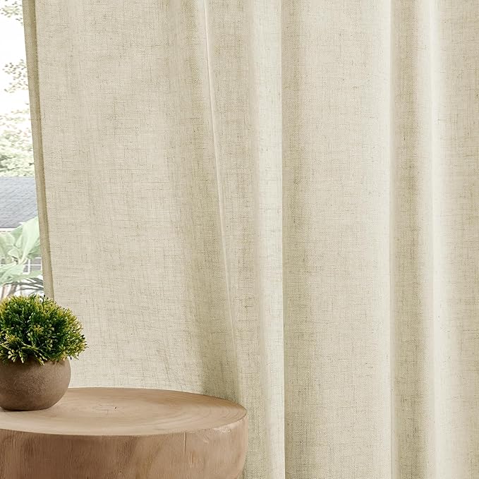 Joydeco Linen Curtains 108 Inch Length 2 Panel Sets,Light Filtering Curtains for Bedroom 100 Inch Wide Living Room Drapes with Back Tabs & Rod Pockets (W100 x L108 Inch, Linen)