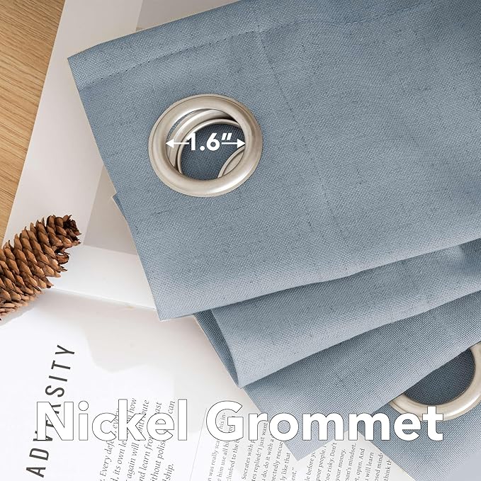H.VERSAILTEX Linen Curtains Home Decorative Nickel Grommet Curtains Privacy Added Energy Saving Light Filtering Window Treatments Draperies for Bedroom, Stone Blue, 2 Panels, 52 x 72 - Inch