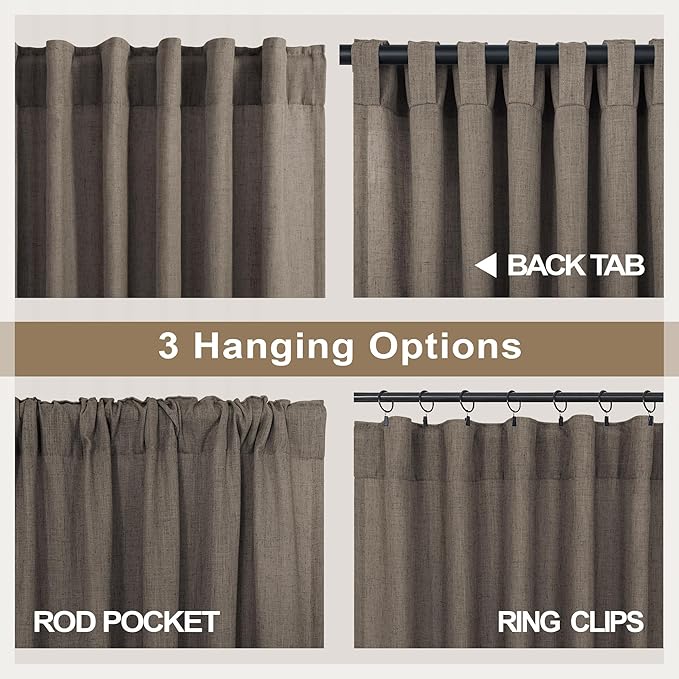 Chocolate Brown Curtains for Living Room 84 Inch Length 2 Panels Set Light Filtering Semi Sheer Linen Brown Curtain Modern Farmhouse Back Tab Pleated Drapes 52x84 Long Dark Chocolate Coffee Cappuccino