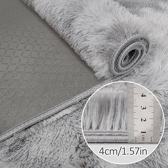 Tie Dye Grey Fluffy Rug for Bedroom 4x6ft Soft Shag Area Rug Mat Bedside Throw Rug for Living Room Kids Room Boys Teens Nursery Baby Dorm Office Home Decor Carpets