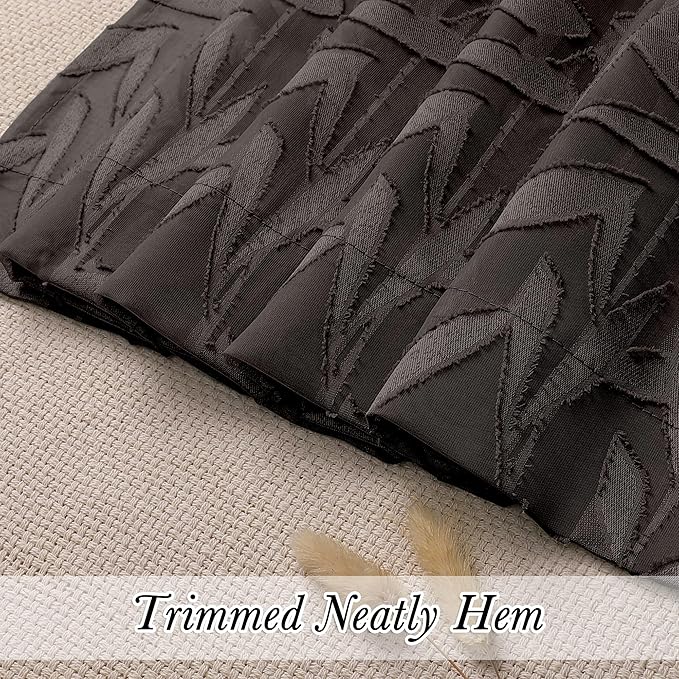 Lecloud Leia Chocolate Brown Sheer Kitchen Curtains 24 Inch Length 2 Pcs, Jacquard Textured Leaf Voile Short Curtains with Dual Rod Pocket, Farmhouse Cafe Bedroom Window Treatments, 38 W x 24 L