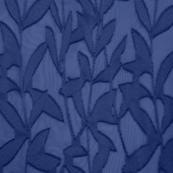 Lecloud Leia Dusty Blue Sheer Kitchen Curtains 24 Inch Length 2 Pcs, Jacquard Textured Leaf Voile Short Curtains with Dual Rod Pocket, Farmhouse Bedroom Living Room Tiers, 40 W x 24 L