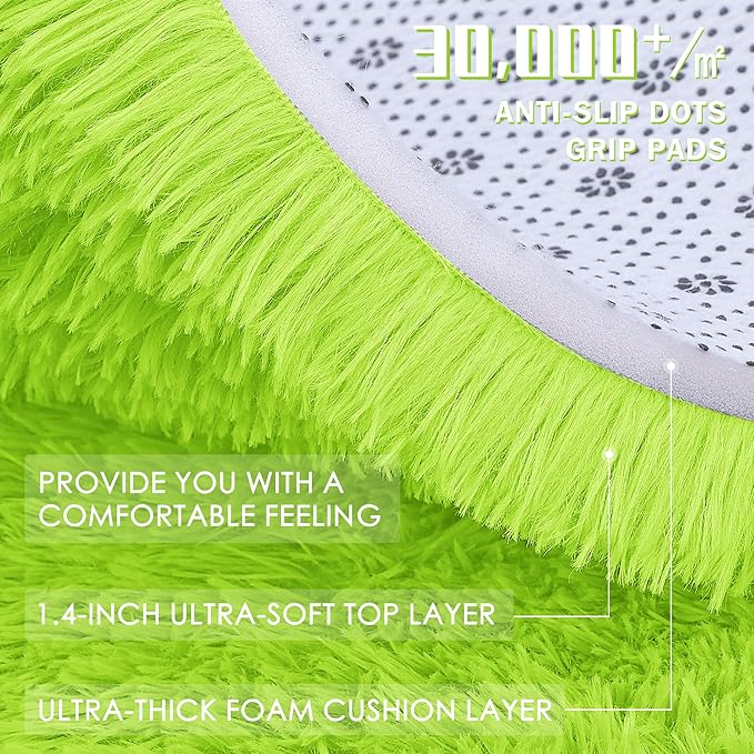 OLANLY 3x5 Machine Washable Small Bedside Rug, Soft Fluffy Shaggy Rugs for Living Room, Bedroom, Indoor Floor Carpet for Kids Girls and Boys, Preppy Dorms, Nursery, Home Decor Aesthetic, Lime Green