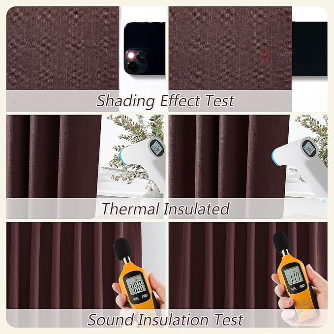 Guken Reddish Brown 100% Blackout Linen Curtains 120 Inch Length 2 Panels Set for Living Room Bedroom Back Tab/Rod Pocket Thermal Insulated Farmhouse Black Out Drapes Room Darkening,52x120