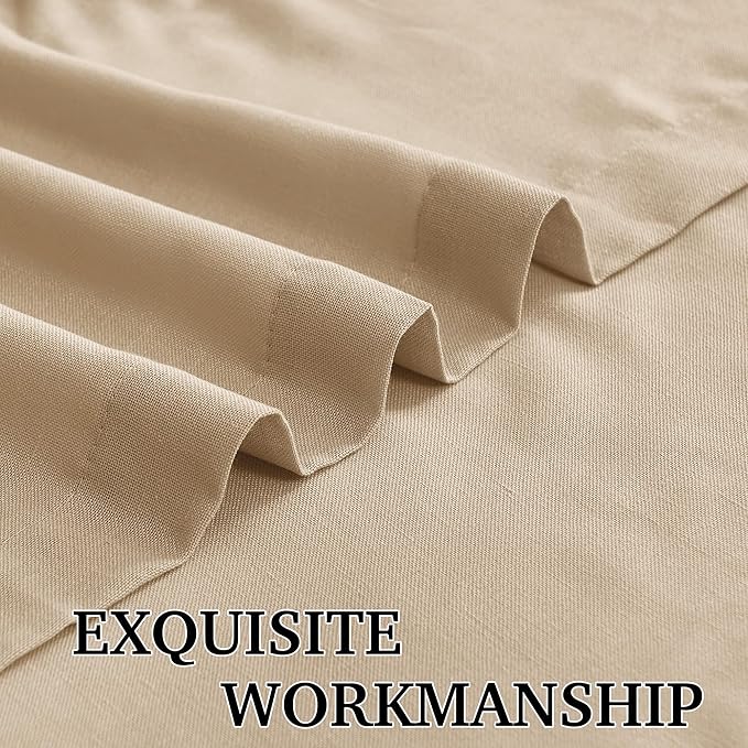 RYB HOME Boho Curtains 90 inches Long, Soft Linen Woved Lightweight Back Tab Light Filtering Fabric Shades for Dining Room Guest Room, W 52 x L90 inches, 2 Panels Set