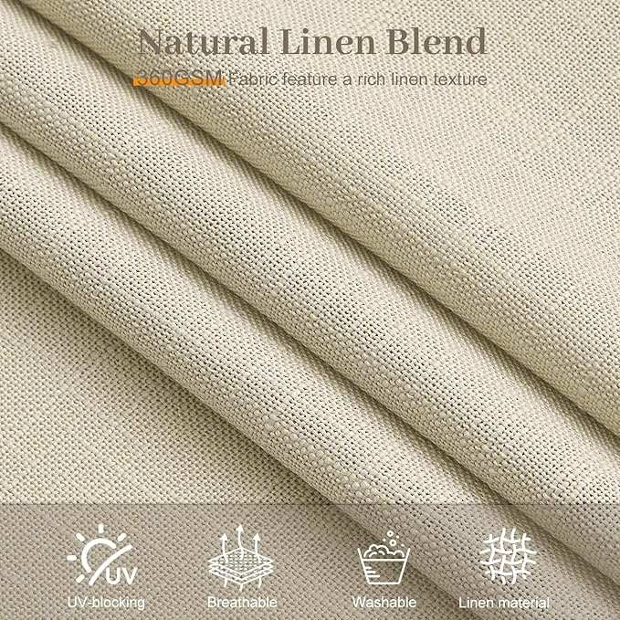 IVAPUPU Pinch Pleated Linen Curtains 90 Inches Long 2 Panels for Living Room, Light Filtering Pleated Semi Sheer Curtain with Hooks Rings Back Tab Memory Trained Drapes for Bedroom, 40W, Linen