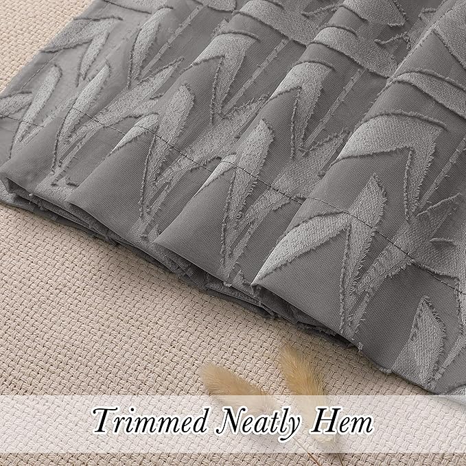 Lecloud Leia 2 Panels Charcoal Grey Sheer Curtains for Bedroom 72 Inches Length, Durable Jacquard Textured Voile Living Room Gray Curtain & Panel, Dual Rod Pockets Clip Leaf Gauzy Drapes, 38x72 Inch