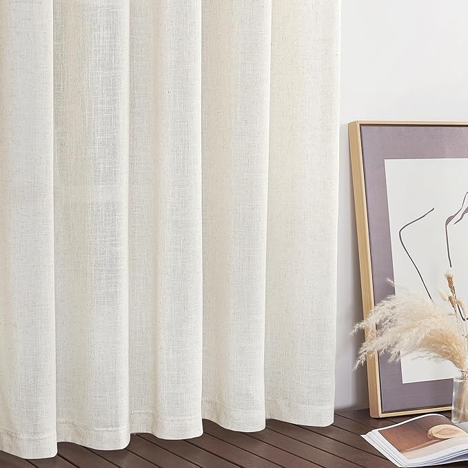 NICETOWN Patio 100 Inch Curtains for Sliding Door Linen Textured, Grommet Semi Sheer Linen Blend Window Treatment Privacy Assured with Light Penetration for Room Divider/Bedroom, W100 x L108, 1 Panel