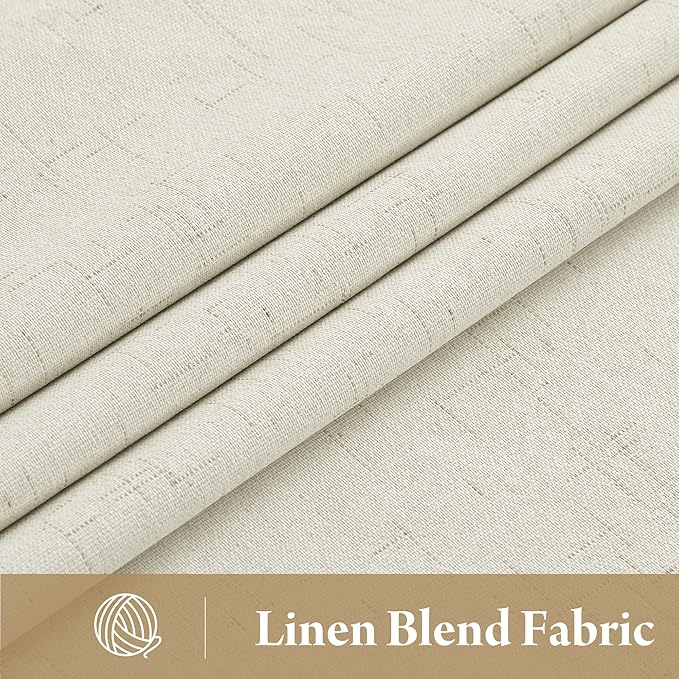 RYB HOME Cream White Linen Blackout Curtains, 100% Blackout Thermal Insulated Boho Farmhouse Window Curtain Panels for Living Room, Back Tab & Rod Pocket, 52" W x 108" L, 2 Panels Set