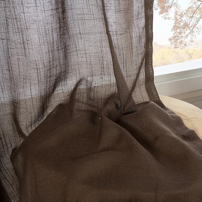 BGment Linen Curtains 40 Inch Length for Short Window, Brown Small Semi Drapes for Kitchen Cafe Over Sink Bathroom Decor Lightweight Rustic Country Textured Rod Pocket, 2 Panels Set, Each 42 Inch Wide