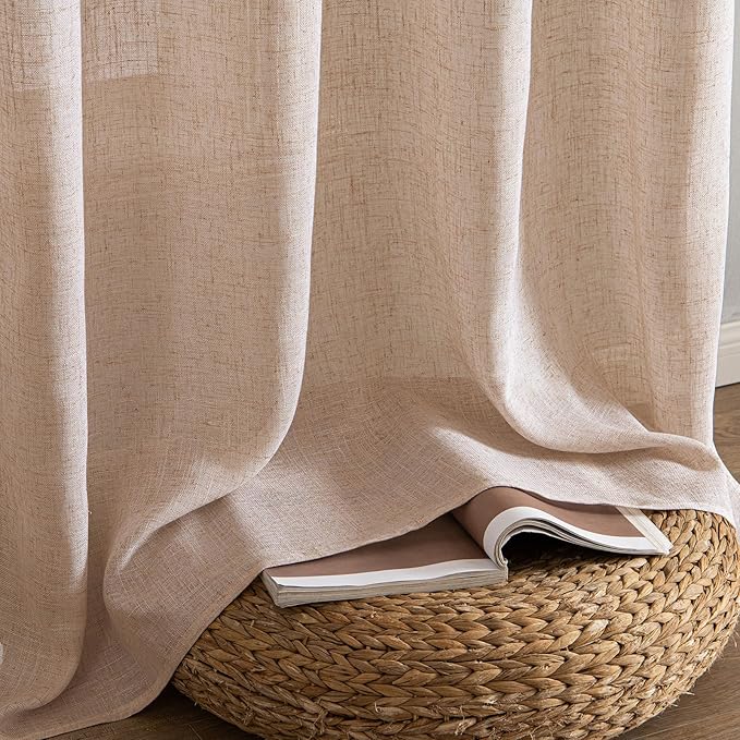 MIULEE Natural Beige Linen Curtains 84 Inch Length 2 Panels for Bedroom Living Room, Soft Linen Textured Window Drapes Semi Sheer Light Filtering Back Tab Rod Pocket Farmhouse Burlap Look Decor