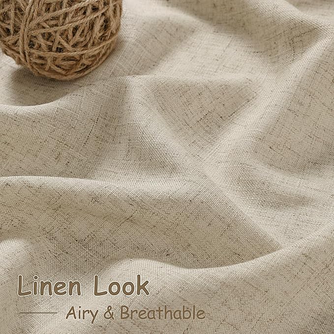 Eggshell Beige Linen Curtains 80 Inch Length for Living Room Light Filtering Semi Sheer Curtain Back Tab Rustic Farmhouse Decor Burlap Luxury Boho Drapes for Bedroom Dinner Room 52x80, 2 Panels