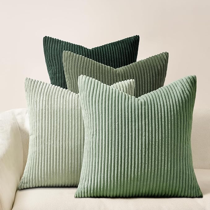 Topfinel LightGreen Couch Throw Pillows Covers 24x24 Inch Set of 4,Olive Emerald Green Corduroy Decorative Cushion Case,Rustic Fun Living Room Decor fundas para cojines