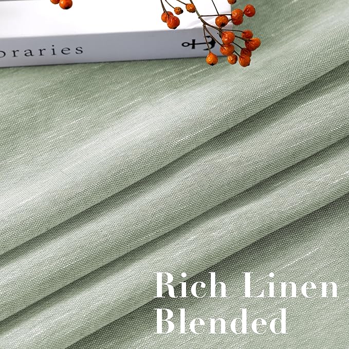 H.VERSAILTEX Linen Curtains Natural Linen Blended Curtain Panels for Living Room/Light Reducing Linen Semi Sheer Curtains 108 inch Length 2 Panels Set Nickel Grommet Window Panels, Sage