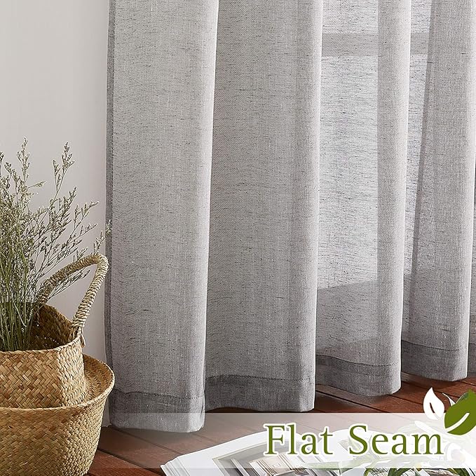 NICETOWN Charcoal Grey Linen Curtains for Bedroom 63 inch Long, Grommet Flax Semi Sheer Window Curtains & Drapes Privacy with Light Filtering for Kids Room, 2 Panels, W36 x L63