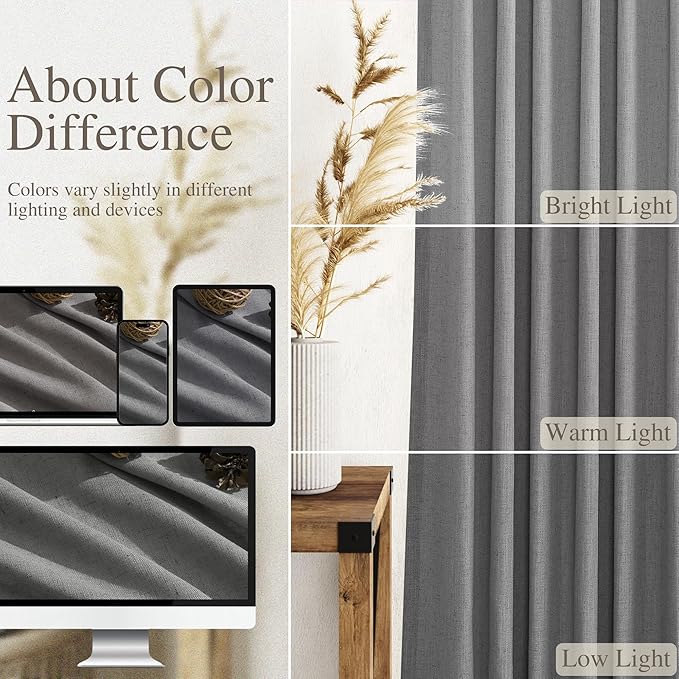 Dark Grey Linen Curtains 96 Inches Long for Living Room Burlap Textured Linen Drapes Rod Back Tab Vintage Rustic Farmhouse Light Filtering Curtain 96 Inch Length for Dinning Room Bedroom 52x96